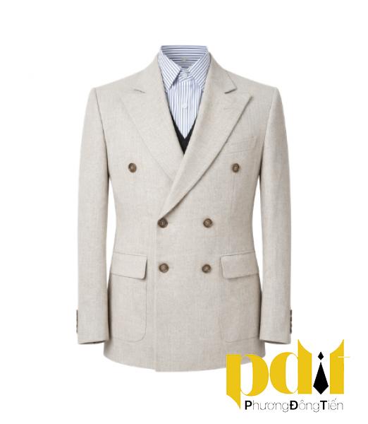 Áo Vest Nam Màu Kem Cao Cấp – Vest Double Breasted 2 Hàng Nút Sang Trọng